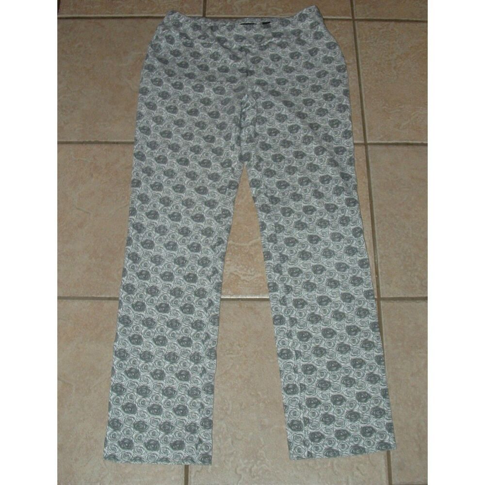 Gray Floral Sz 6 Casual Wear Elastic Waist Pull On Stretchy Knit Pants INSIGHT